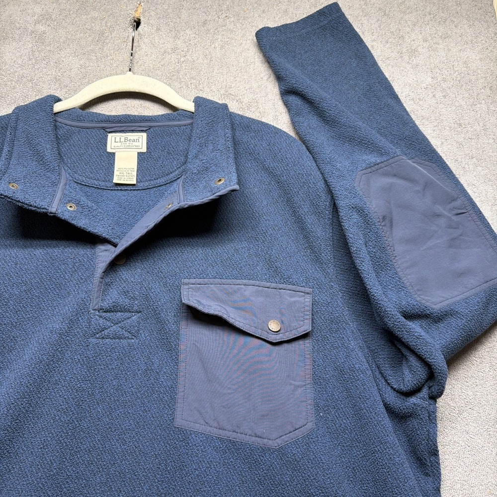L.L. Bean Mens Rugby Style Pullover Shirt Blue‎ Snap Placket XXL Tall